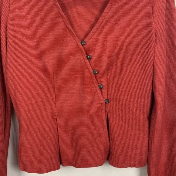 Madewell Texture & Thread Button Wrap Top- Burnt Orange - Picture 4 of 11